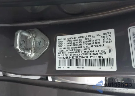 2009 Honda Cr-V Ex z USA, uszkodzony, nr VIN 5J6RE48529L037458